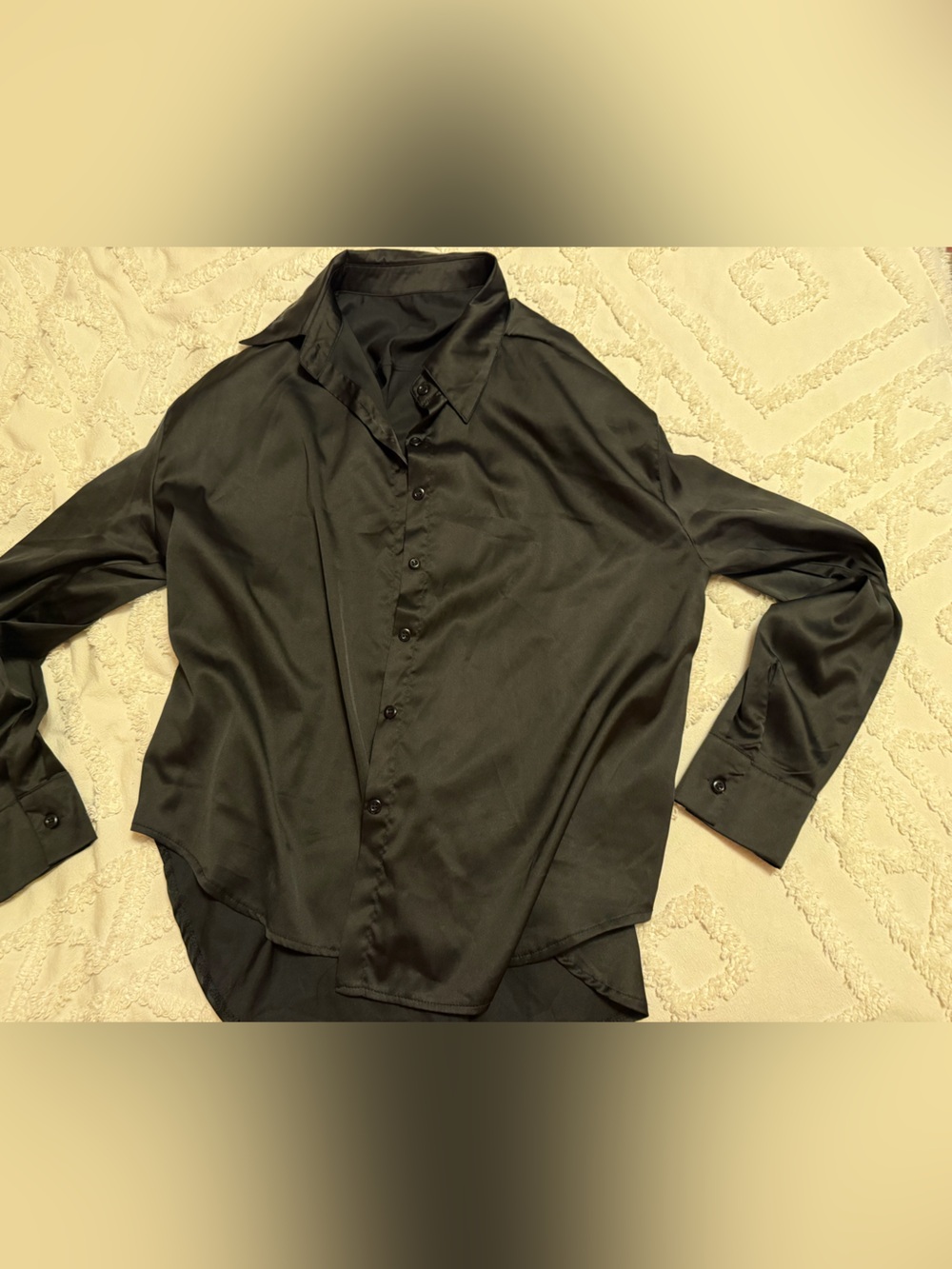 SHEIN Black Satin Button-Down Shirt